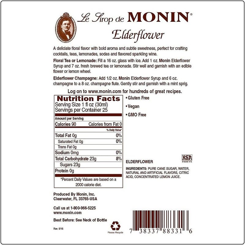 Monin Elderflower Syrup - Premium Gourmet Syrup for Cocktails, Lemonades, and Sodas (1 Liter) - Image 2