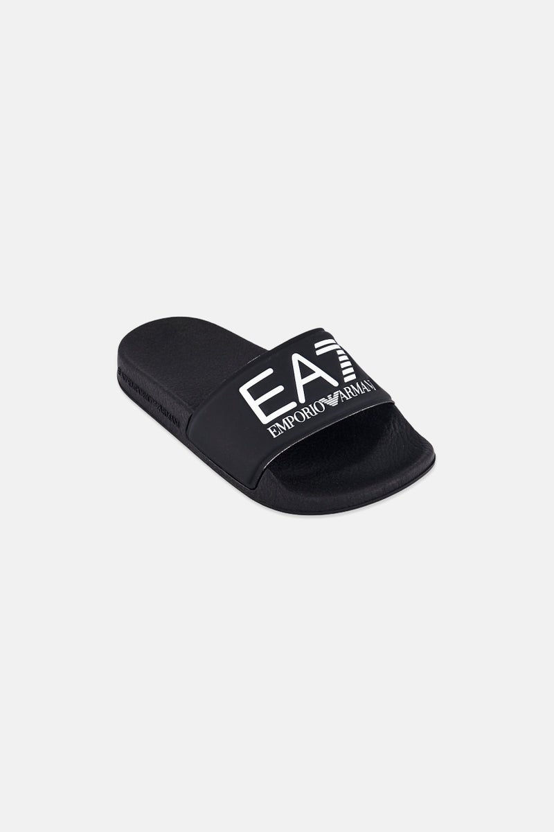 armani EA7 Emporio Armani Kids Boy Brand Logo Slip On Slippers, Black - Image 1
