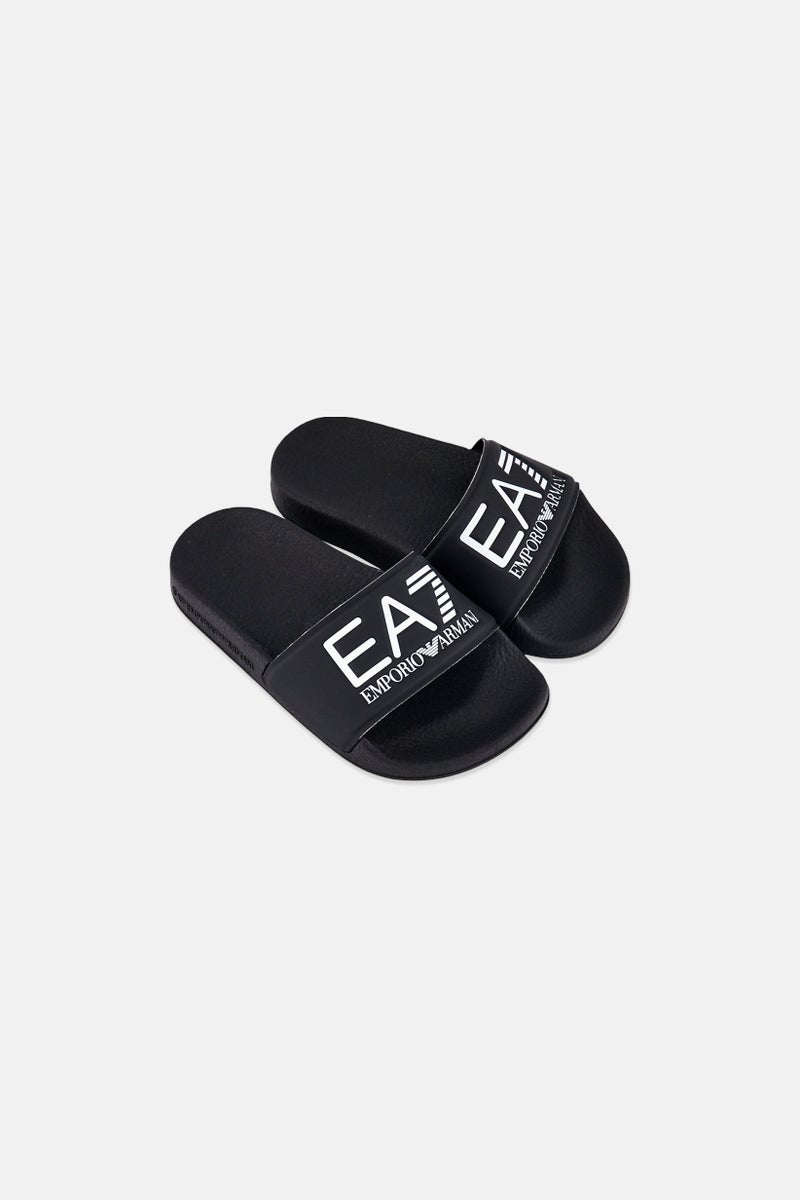 armani EA7 Emporio Armani Kids Boy Brand Logo Slip On Slippers, Black - Image 4