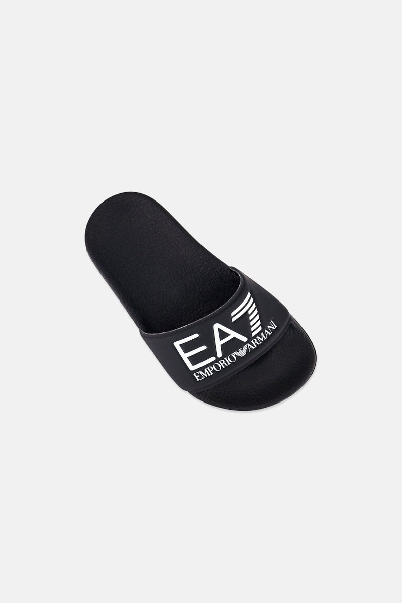 armani EA7 Emporio Armani Kids Boy Brand Logo Slip On Slippers, Black - Image 3