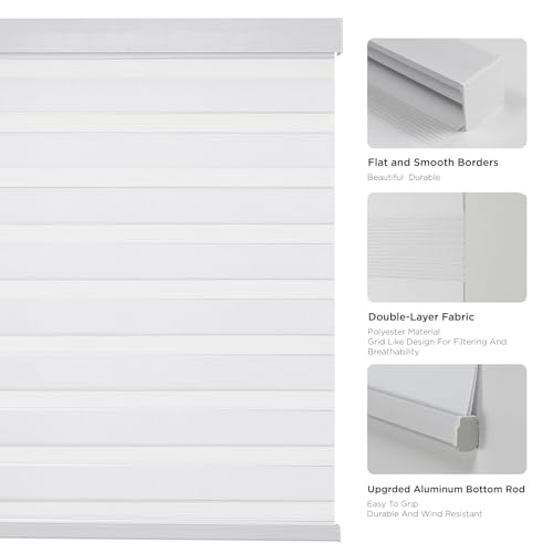 Joydeco Cordless Zebra Blinds Pro Dual Layer Light Control Zebra Blinds for Windows LightProof Aluminum Cover FreeStop Roller Shades for Home Office White35 W x 75 H - Image 3