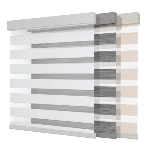 Joydeco Cordless Zebra Blinds Pro Dual Layer Light Control Zebra Blinds for Windows LightProof Aluminum Cover FreeStop Roller Shades for Home Office White35 W x 75 H - Image 1
