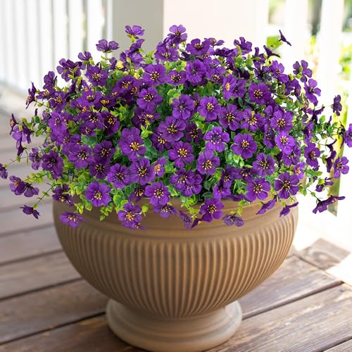 florisso Artificial Fake Plants Flowers for Outdoor Decoration, 12 Bundles Faux Silk Daisy Look Real UV Resistant for Outside Home Porch Patio Planter Decor - Image 4