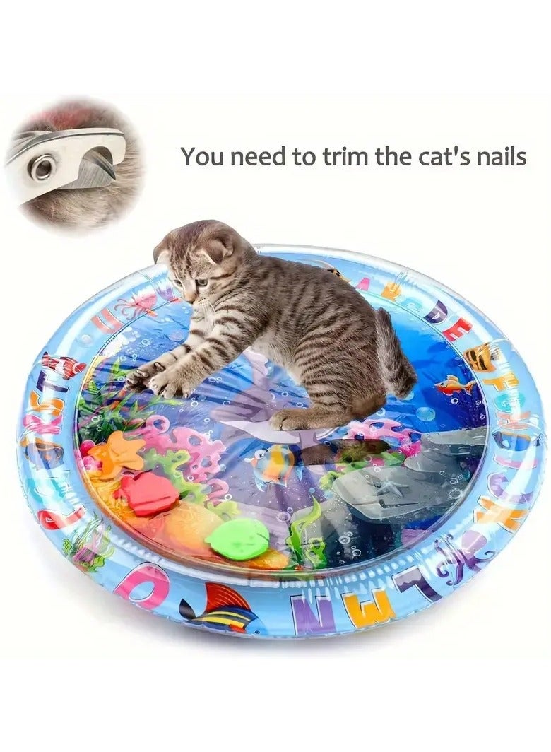 Goolsky وسادة لعبة قطط تفاعلية بنمط كرتوني 1 قطعة، مصنوعة من PVC متين ومقاوم للماء، تصميم سمكة عائمة، لا تحتاج إلى بطارية، سجادة لعب للقطط داخل المنزل - Image 1