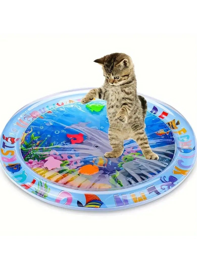 Goolsky وسادة لعبة قطط تفاعلية بنمط كرتوني 1 قطعة، مصنوعة من PVC متين ومقاوم للماء، تصميم سمكة عائمة، لا تحتاج إلى بطارية، سجادة لعب للقطط داخل المنزل - Image 4