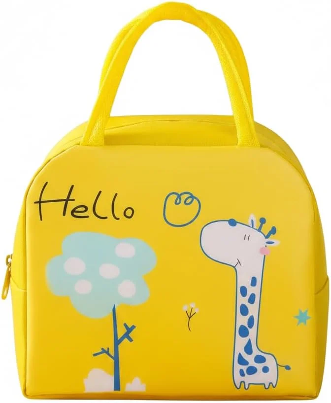 موبكوس حقيبة غداء معزولة كبيرة السعة من موبكوس، لونها أصفر بنقشة زرافة | حقيبة طعام مقاومة للماء والبقع مع خاصية متطورة للحفاظ على درجة الحرارة | حقيبة غداء متينة من البوليستر للمكتب والمدرسة