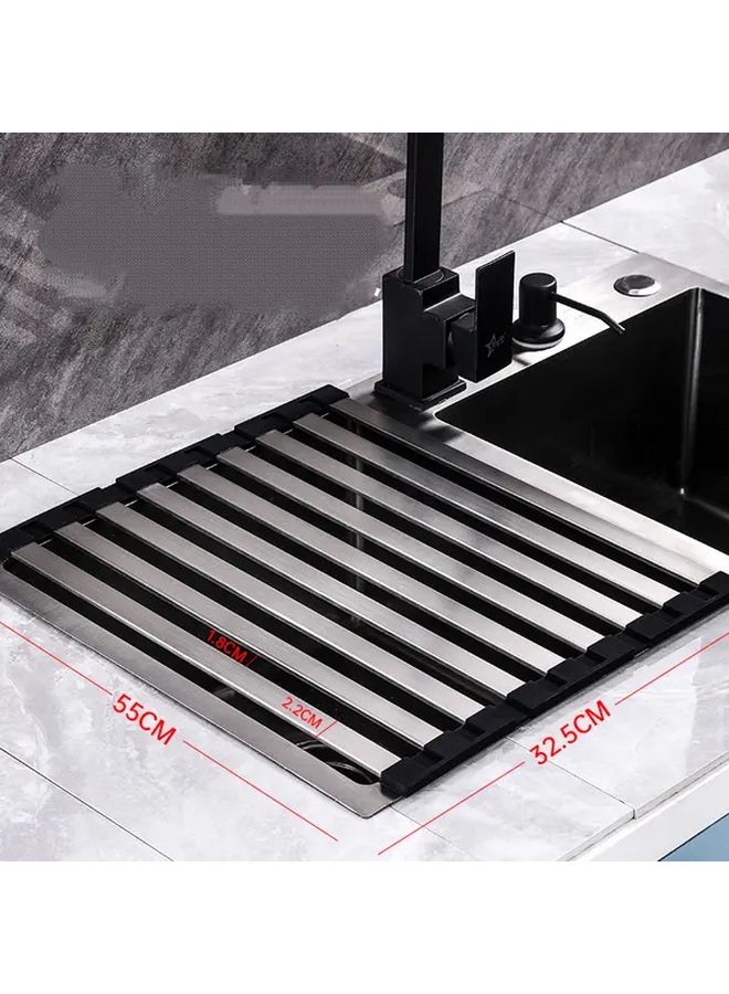 Foldable Stainless Steel Dish Drying Rack 12.8 by 21.65 Inch Silicone Wrapped Multipurpose Drainer for Kitchen Sink Counter Roll Up Dryer Organizer - Image 5