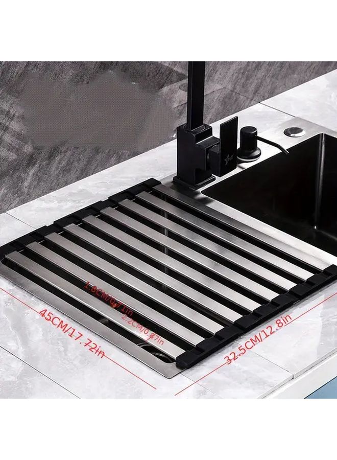 Foldable Stainless Steel Dish Drying Rack 12.8 by 21.65 Inch Silicone Wrapped Multipurpose Drainer for Kitchen Sink Counter Roll Up Dryer Organizer - Image 2