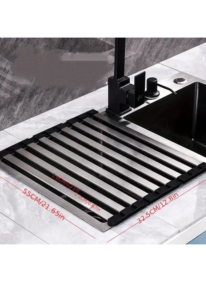 Foldable Stainless Steel Dish Drying Rack 12.8 by 21.65 Inch Silicone Wrapped Multipurpose Drainer for Kitchen Sink Counter Roll Up Dryer Organizer - Image 4