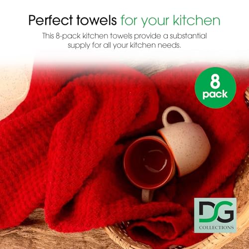 DG Collections Terry Dish Towels, 100% Cotton Kitchen Towels, Set of 8 (15x25 inch) Hand Towels - 400 GSM, Absorbent Terry Cloth Dish Towels for Kitchen, Soft Tea Towels - Red Color - Image 2