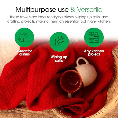 DG Collections Terry Dish Towels, 100% Cotton Kitchen Towels, Set of 8 (15x25 inch) Hand Towels - 400 GSM, Absorbent Terry Cloth Dish Towels for Kitchen, Soft Tea Towels - Red Color - Image 3