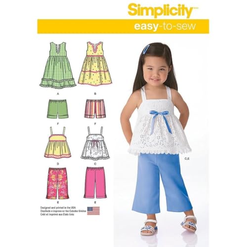 Simplicity 1451 Easy to Sew Toddler Girl's Dress, Top, Cropped Pants, and Shorts Sewing Patterns, Sizes 1/2-4 - Image 1