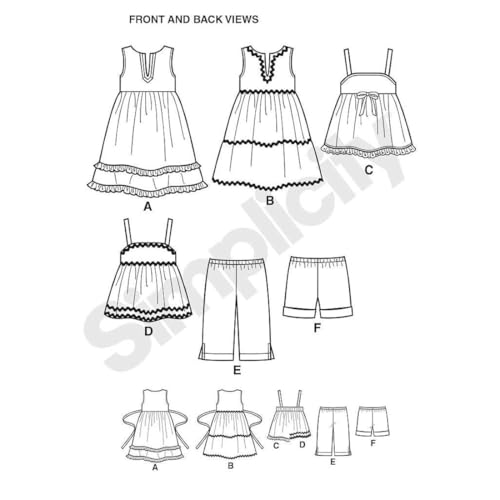 Simplicity 1451 Easy to Sew Toddler Girl's Dress, Top, Cropped Pants, and Shorts Sewing Patterns, Sizes 1/2-4 - Image 4
