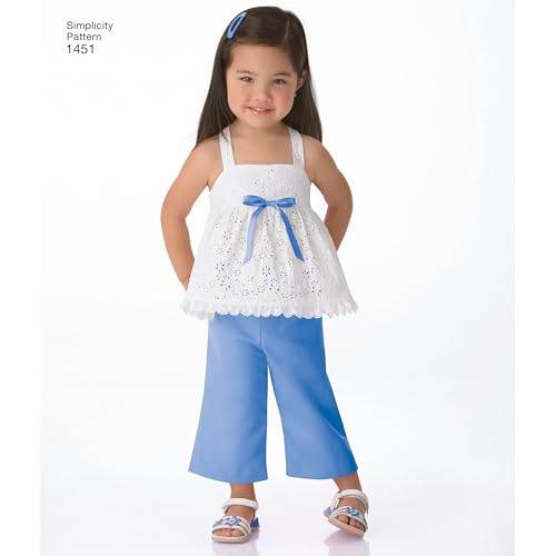 Simplicity 1451 Easy to Sew Toddler Girl's Dress, Top, Cropped Pants, and Shorts Sewing Patterns, Sizes 1/2-4 - Image 3