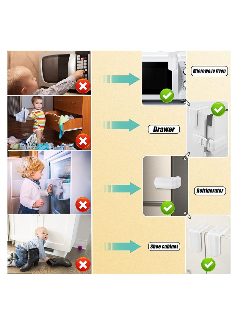SYOSI أقفال خزانة أمان للأطفال، 4 قطع أقفال أمان للأطفال للثلاجة والفريزر في المنزل، مع لاصق وسهل التركيب، قفل أمان بزاوية قائمة 90 درجة مضاد للقرص للأطفال - Image 3