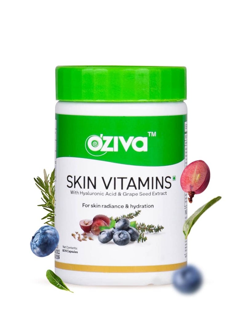 أوزيفا فيتامينات البشرة 60 كبسولة للرجال والنساء (مع حمض الهيالورونيك وفيتامين E وC للبشرة المشعة والترطيب، نظيف ونباتي معتمد، 50 جرامًا) - Image 1
