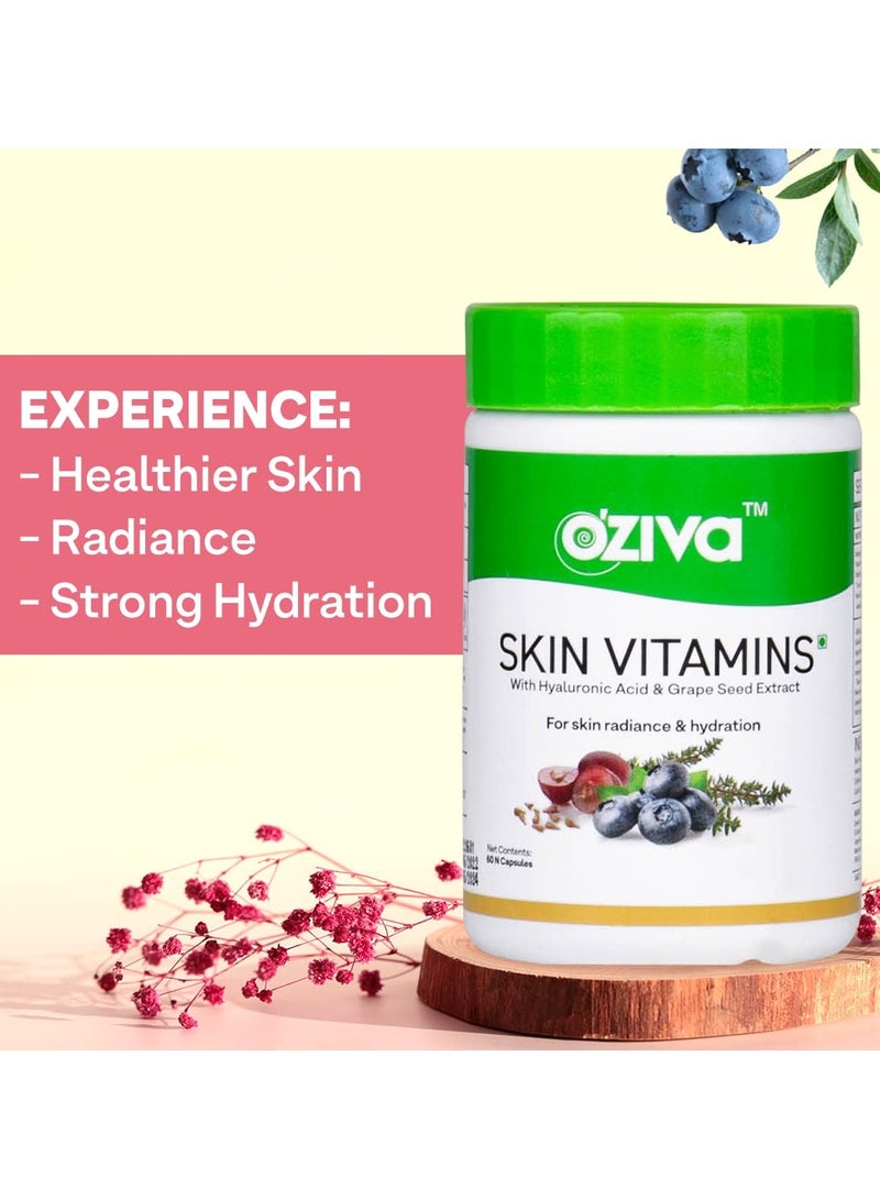 أوزيفا فيتامينات البشرة 60 كبسولة للرجال والنساء (مع حمض الهيالورونيك وفيتامين E وC للبشرة المشعة والترطيب، نظيف ونباتي معتمد، 50 جرامًا) - Image 3