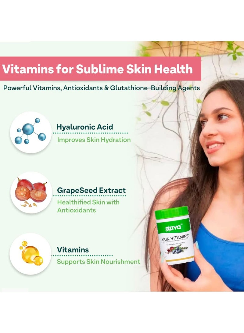 أوزيفا فيتامينات البشرة 60 كبسولة للرجال والنساء (مع حمض الهيالورونيك وفيتامين E وC للبشرة المشعة والترطيب، نظيف ونباتي معتمد، 50 جرامًا) - Image 4