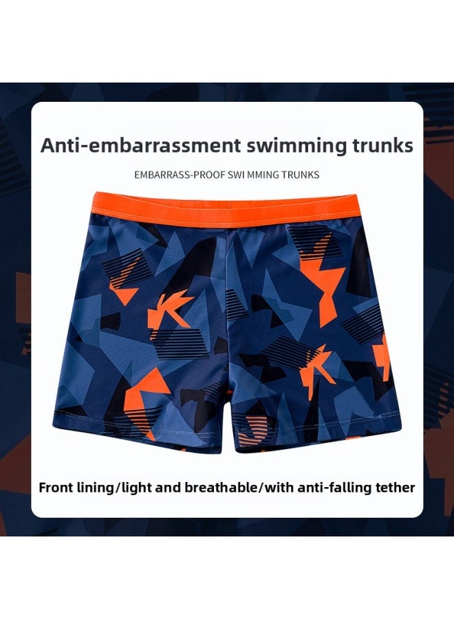 Loquat Men's Swimming Trunks Anti-embarrassment Boxer Swimming Trunks Men's Quick-drying Plus Size Professional Hot Spring Swimming Full Set Of Equipment-Color:Three-color Stitching- - Image 2