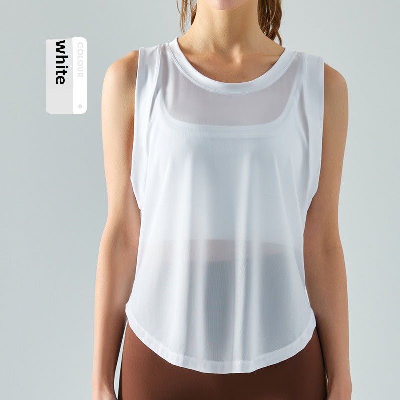 Generic Spring Summer Mesh Yoga Tank Breathable Loose Fitness Top White  - Image 1
