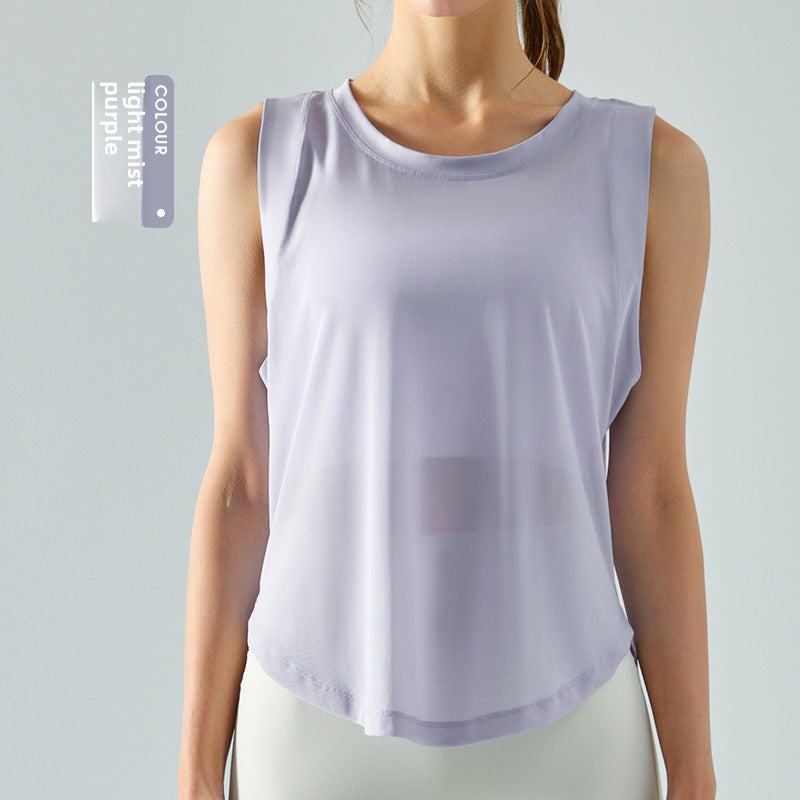 Generic Spring Summer Mesh Yoga Tank Breathable Loose Fitness Top White  - Image 2