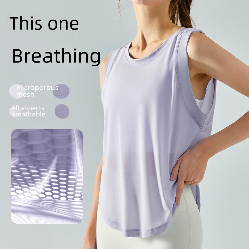 Generic Spring Summer Mesh Yoga Tank Breathable Loose Fitness Top White  - Image 5