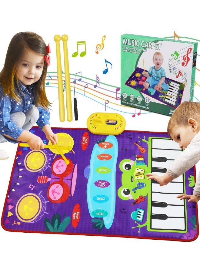 سجادة موسيقى للأطفال للأولاد والبنات، ألعاب أطفال 2 في 1، ألعاب موسيقية للأطفال الصغار، لوحة مفاتيح البيانو، سجادة الطبل مع 2 عصا، بطانية أرضية للتعليم المبكر للأطفال بعمر 1 2 3 4 5 6 سنوات، هدية عيد ميلاد - Image 1