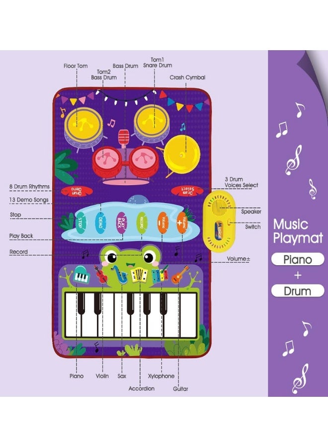 سجادة موسيقى للأطفال للأولاد والبنات، ألعاب أطفال 2 في 1، ألعاب موسيقية للأطفال الصغار، لوحة مفاتيح البيانو، سجادة الطبل مع 2 عصا، بطانية أرضية للتعليم المبكر للأطفال بعمر 1 2 3 4 5 6 سنوات، هدية عيد ميلاد - Image 2