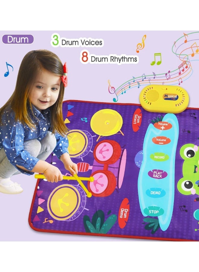 سجادة موسيقى للأطفال للأولاد والبنات، ألعاب أطفال 2 في 1، ألعاب موسيقية للأطفال الصغار، لوحة مفاتيح البيانو، سجادة الطبل مع 2 عصا، بطانية أرضية للتعليم المبكر للأطفال بعمر 1 2 3 4 5 6 سنوات، هدية عيد ميلاد - Image 4