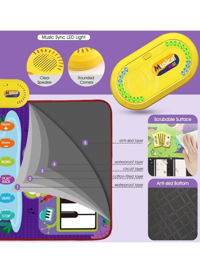 سجادة موسيقى للأطفال للأولاد والبنات، ألعاب أطفال 2 في 1، ألعاب موسيقية للأطفال الصغار، لوحة مفاتيح البيانو، سجادة الطبل مع 2 عصا، بطانية أرضية للتعليم المبكر للأطفال بعمر 1 2 3 4 5 6 سنوات، هدية عيد ميلاد - Image 5