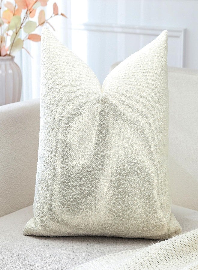 OTOSTAR Set of 1 Textured Boucle Throw Pillow Covers Square Pillow Cases Cozy Soft Decorative Couch Cushion Case for Chair Sofa Bedroom Living Room Home Decor 20 x 20 Inch, Cream Beige - Image 1