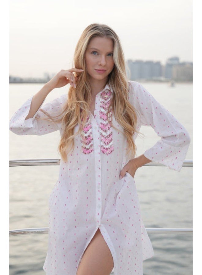 SJON Pink Tides Blush Shirt Dress - Image 3