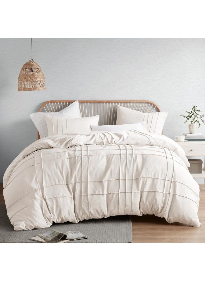 Comfort Spaces Comfort Spaces Cream Queen Duvet Cover Set - 3 Pieces Pintuck Pleated Farmhouse Duvet Cover  - Image 1