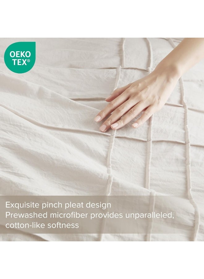Comfort Spaces Comfort Spaces Cream Queen Duvet Cover Set - 3 Pieces Pintuck Pleated Farmhouse Duvet Cover  - Image 3