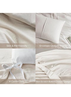 Comfort Spaces Comfort Spaces Cream Queen Duvet Cover Set - 3 Pieces Pintuck Pleated Farmhouse Duvet Cover  - Image 5