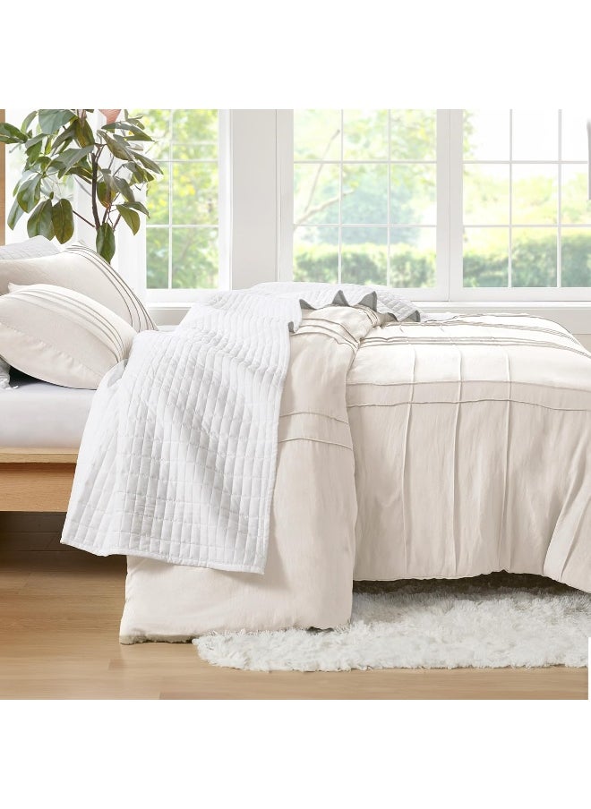 Comfort Spaces Comfort Spaces Cream Queen Duvet Cover Set - 3 Pieces Pintuck Pleated Farmhouse Duvet Cover  - Image 2