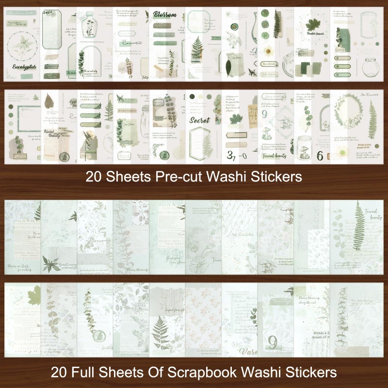 Dizdkizd Botanical Washi Stickers for Journaling, Ephemera Sticker Book for Junk Journal with 180pcs Plant Washi Stickers and 20 Adhesive Scrapbook Sticker Sheets, Vintage Scrapbooking Supplies - Image 2