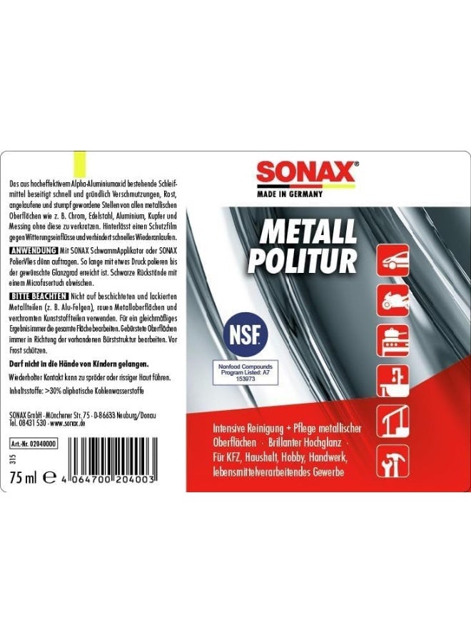 SONAX SONAX Metal Polish â€“ High-Performance Cleaner and Polisher for Chrome, Stainless Steel, Aluminum, Copper, and Brass - Image 3