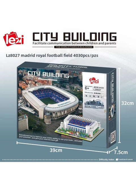 Zhe Gao Le Zi LZ Micro-Diamond Granular Building Blocks Castle Taj Mahal Yellow Crane Tower Tiananmen Square Guofeng Building Model Ornaments-Color:[LZ8027] Real Madrid Football Field