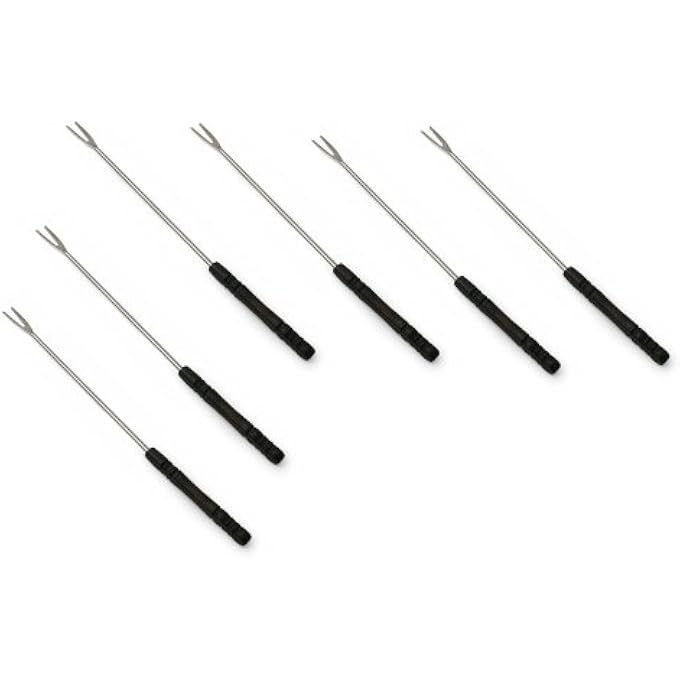 Swissmar Cheese Fondue Forks  Set Of 6 With Dark Wood Numbered Handles  Stainless Steel 3Tine Curved Tips  Heat Resistant  10 Long Fondue Forks For Cheese Bread  Entertaining - Image 1