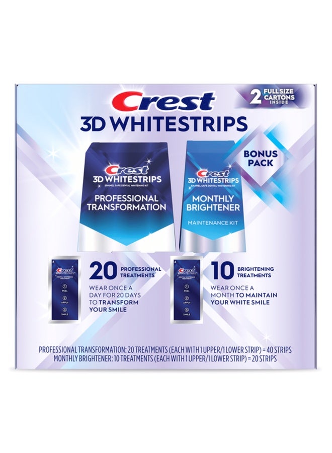 Crest 3D White Professional Teeth Whitening Strips – 40 Whitening Strips & 20 Monthly Brightener
