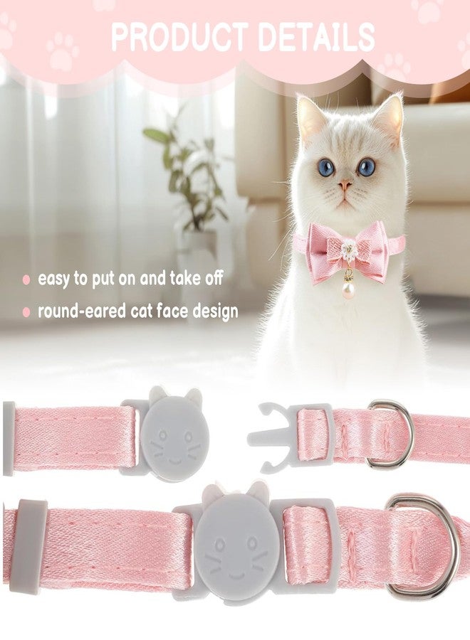Waaqkid 4 PCS Cute Pearl Cat Collar Breakaway, Adjustable Pink Bow Girl Kitten Collar - Image 4