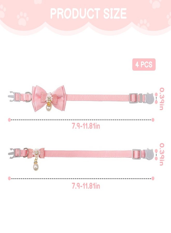 Waaqkid 4 PCS Cute Pearl Cat Collar Breakaway, Adjustable Pink Bow Girl Kitten Collar - Image 2
