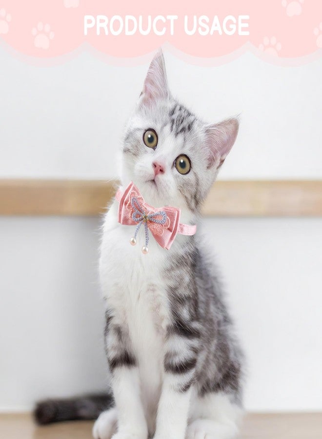 Waaqkid 4 PCS Cute Pearl Cat Collar Breakaway, Adjustable Pink Bow Girl Kitten Collar - Image 5