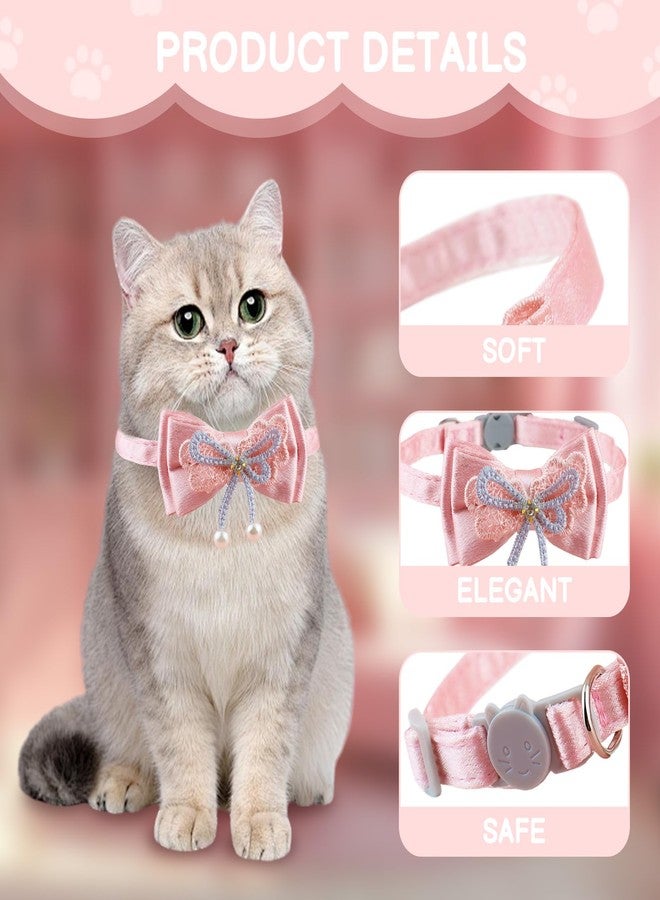 Waaqkid 4 PCS Cute Pearl Cat Collar Breakaway, Adjustable Pink Bow Girl Kitten Collar - Image 3