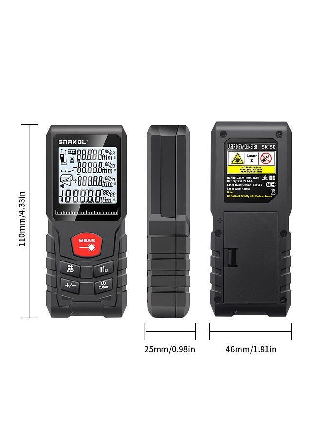 Generic - Intelligent Laser Rangefinder Digital Laser Distance Meter with Single Continuous Volumes Area Pythagoras Measurement Modes Adjustable Function IP54 Waterproof - Image 1