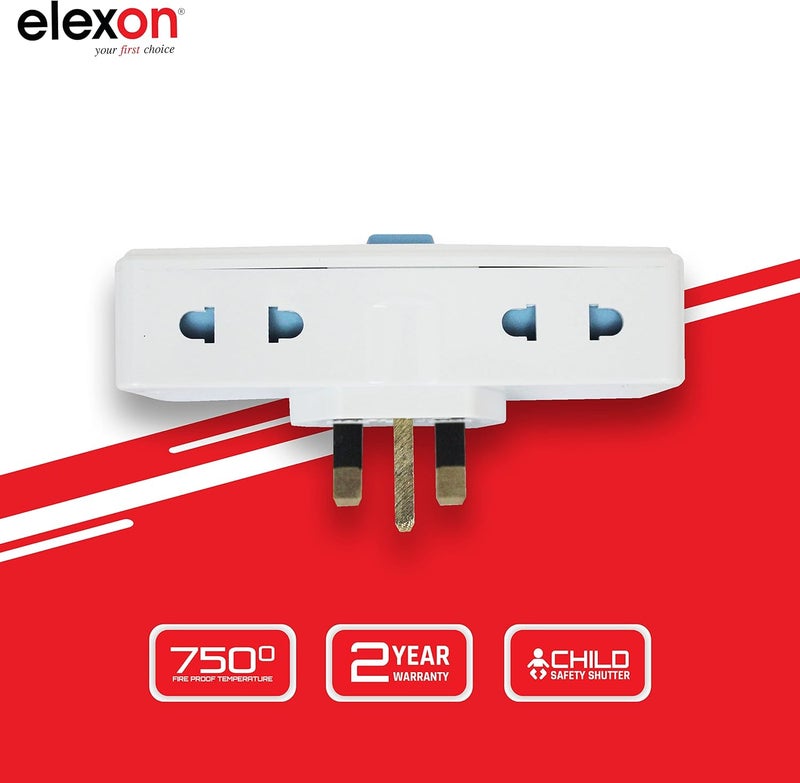 elexon EL 7314 - T Socket Universal Extension Power Adapter, Wall Socket 4 Way Electrical Outlet Adaptor, 4 Pin Electric Sockets for Home, Office (White) - Image 4