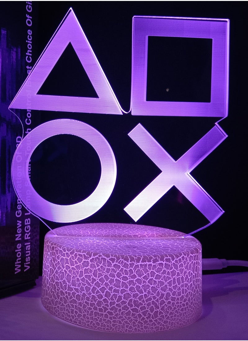 RGB Led 3D hologram Lamp Playstation Logo-7 colors with colored base
