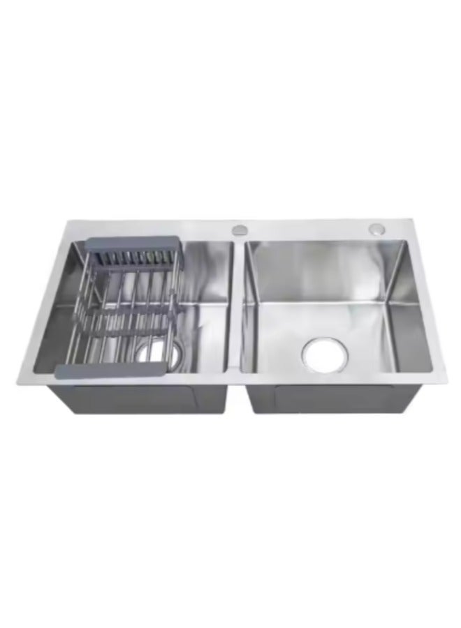 Wonderful-kitchens Silver Undermount Double Bowl Kitchen Sink with 2 hole only sink - Image 1