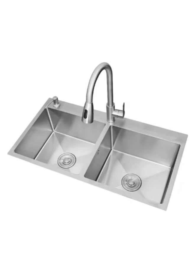 Wonderful-kitchens Silver Undermount Double Bowl Kitchen Sink with 2 hole only sink - Image 2